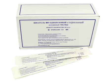 Шпатель деревянный стерильный, размер 15х1,8см, 100шт