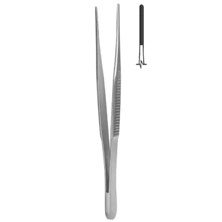 Пинцет сосудистый прямой с атравматической нарезкой 150х1,3 мм 34.0025.15 Hilbro
