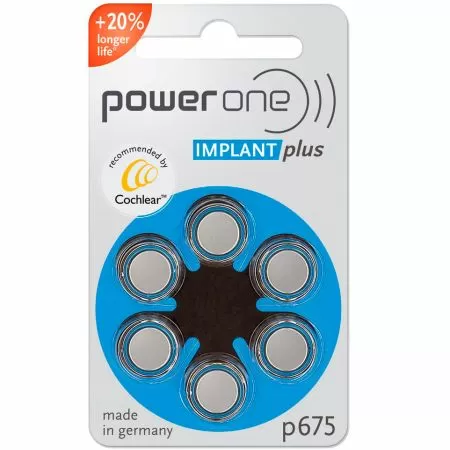 Батарейка для слуховых аппаратов Power One тип P675 implant plus (6 шт, блистер)