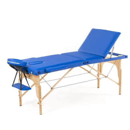 Стол массажный MET Comfort W3, артикул 18450, 3-х секционный складной на буковом каркасе с регулировкой высоты, синий